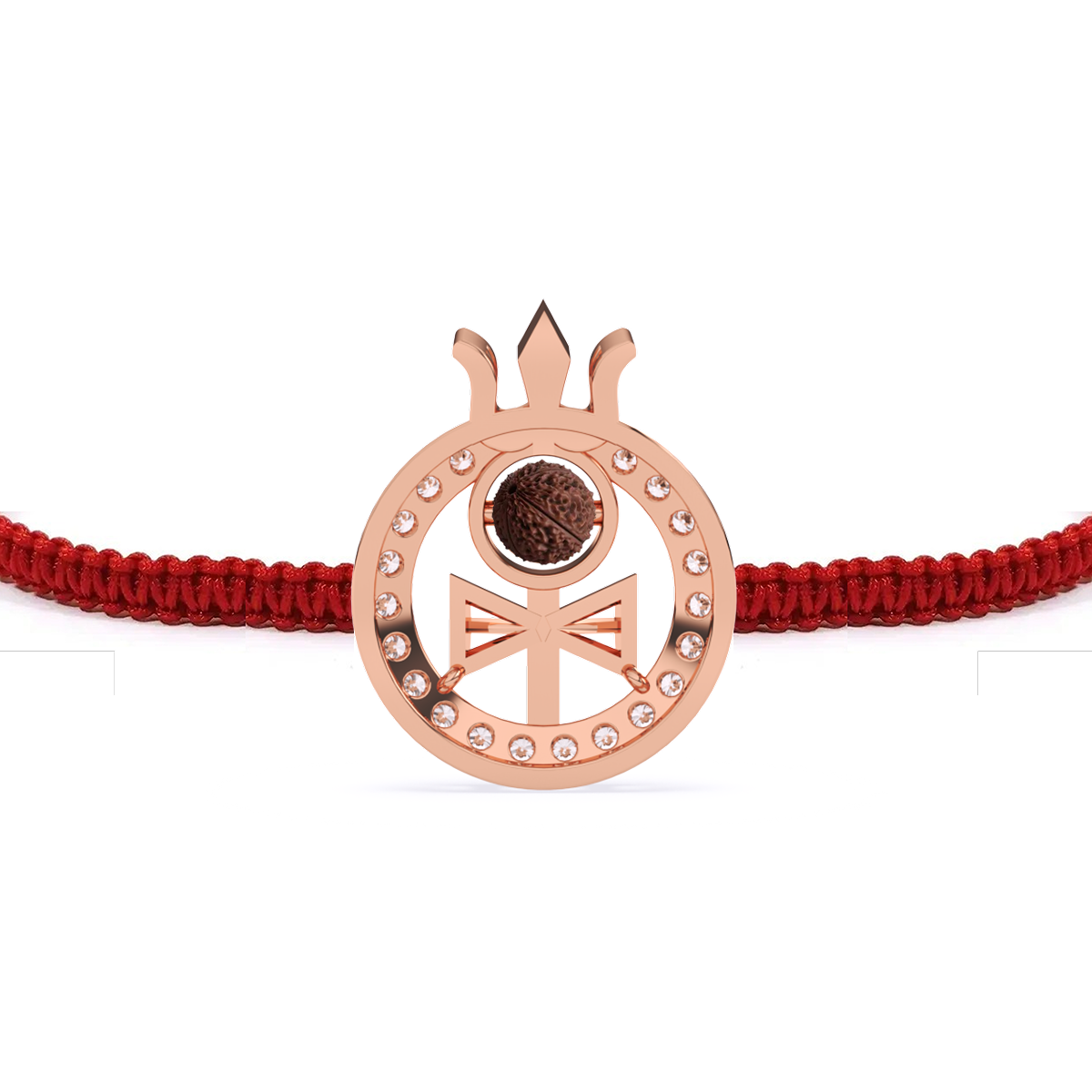 Power & Purity Rakhi – Rudraksha Centered with Trishul & Diamond Accents